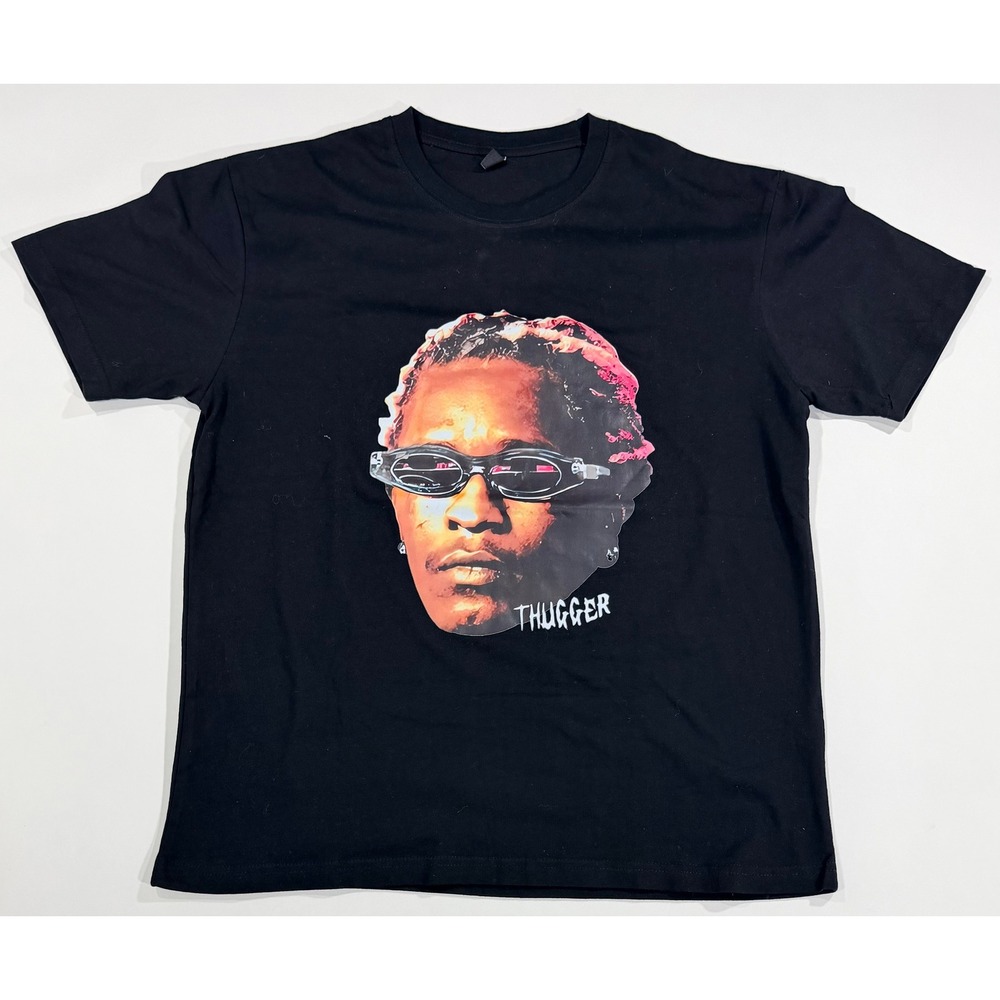 Young Thug Thugger Face T-Shirt‎ Mens Medium Black Cotton Rap Tee